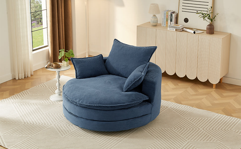 360° Swivel Accent Chair with Dual-Layer Cushion - Blue