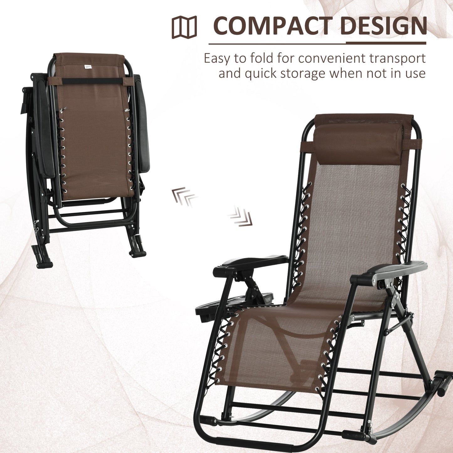 Zero Gravity Reclining Rocking Chair with Cup Holder - Brown