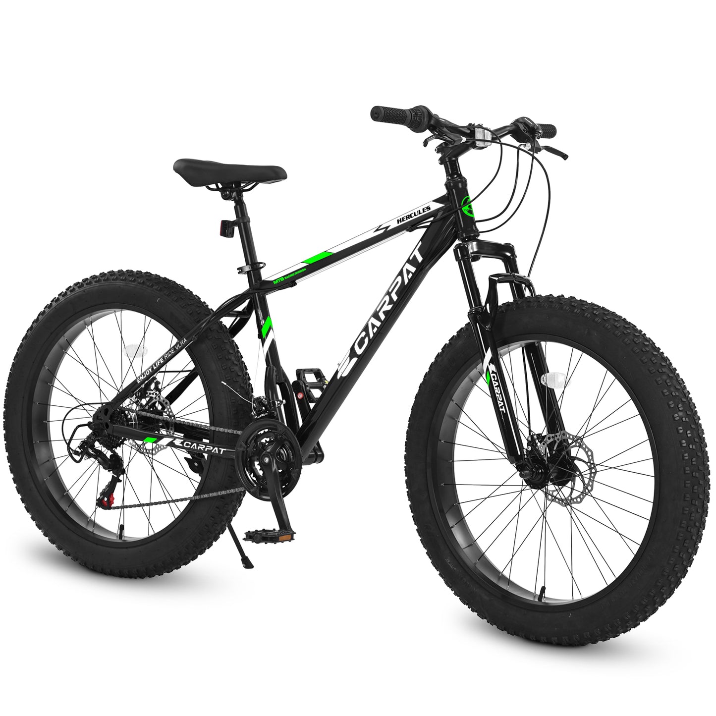 26 Inch Fat Tire Mountain Bike - Full Shimano 21 Speed, Dual Disc Brakes