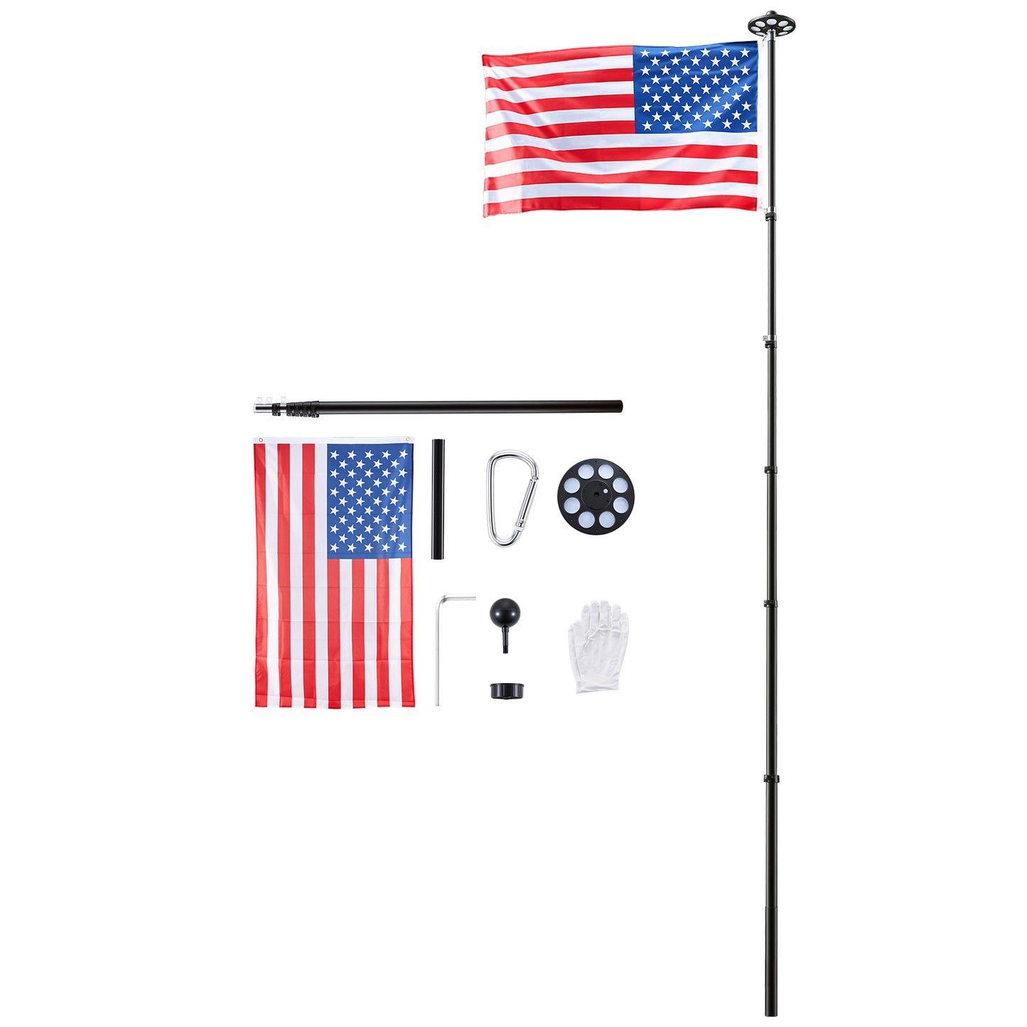 25ft Heavy Duty Telescopic Flagpole Kit with 136 LED Solar Light and American Flag for Yard & Outdoor Use