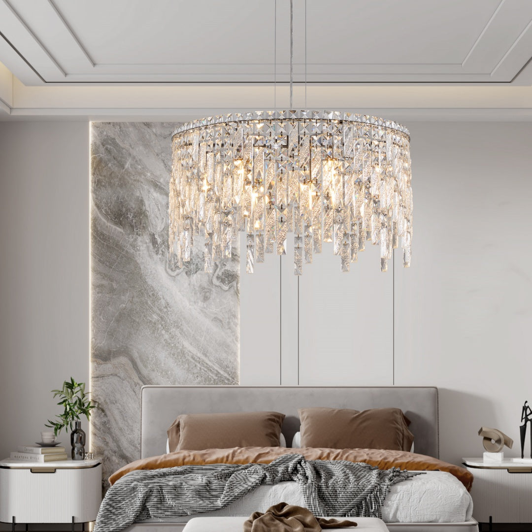 Elegant Round Crystal Chandelier - 23.6 Inch Pendant Light Fixture