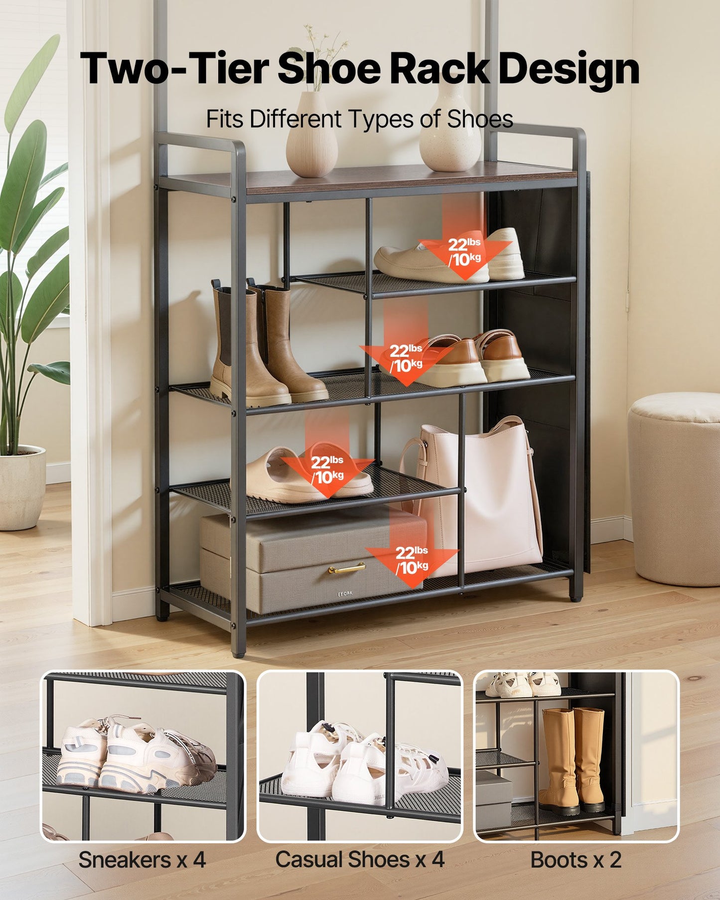 Hall Tree Coat Rack with Shoe Storage and Hooks - 70.9 Inch Freestanding Organizer, Black