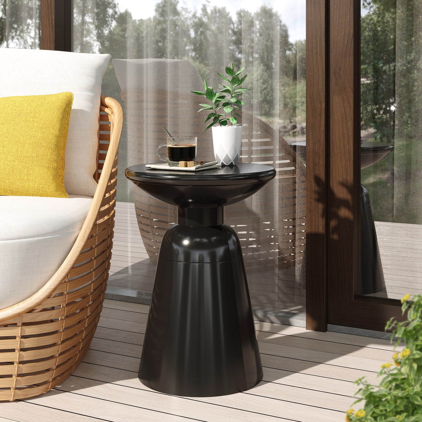 Outdoor Metal End Table - Large Black Iron Design