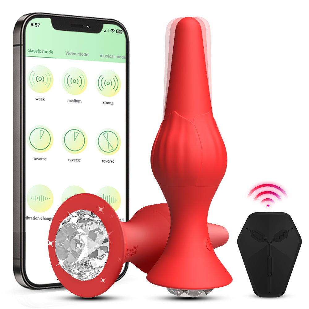 APP Controlled Vibrating Butt Plug - Red Anal Toy for Adults