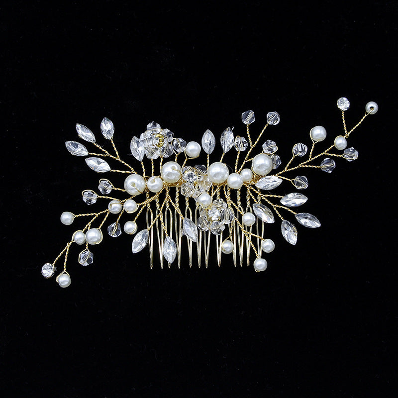 Pearl Hair Comb with Diamond Details, Handmade