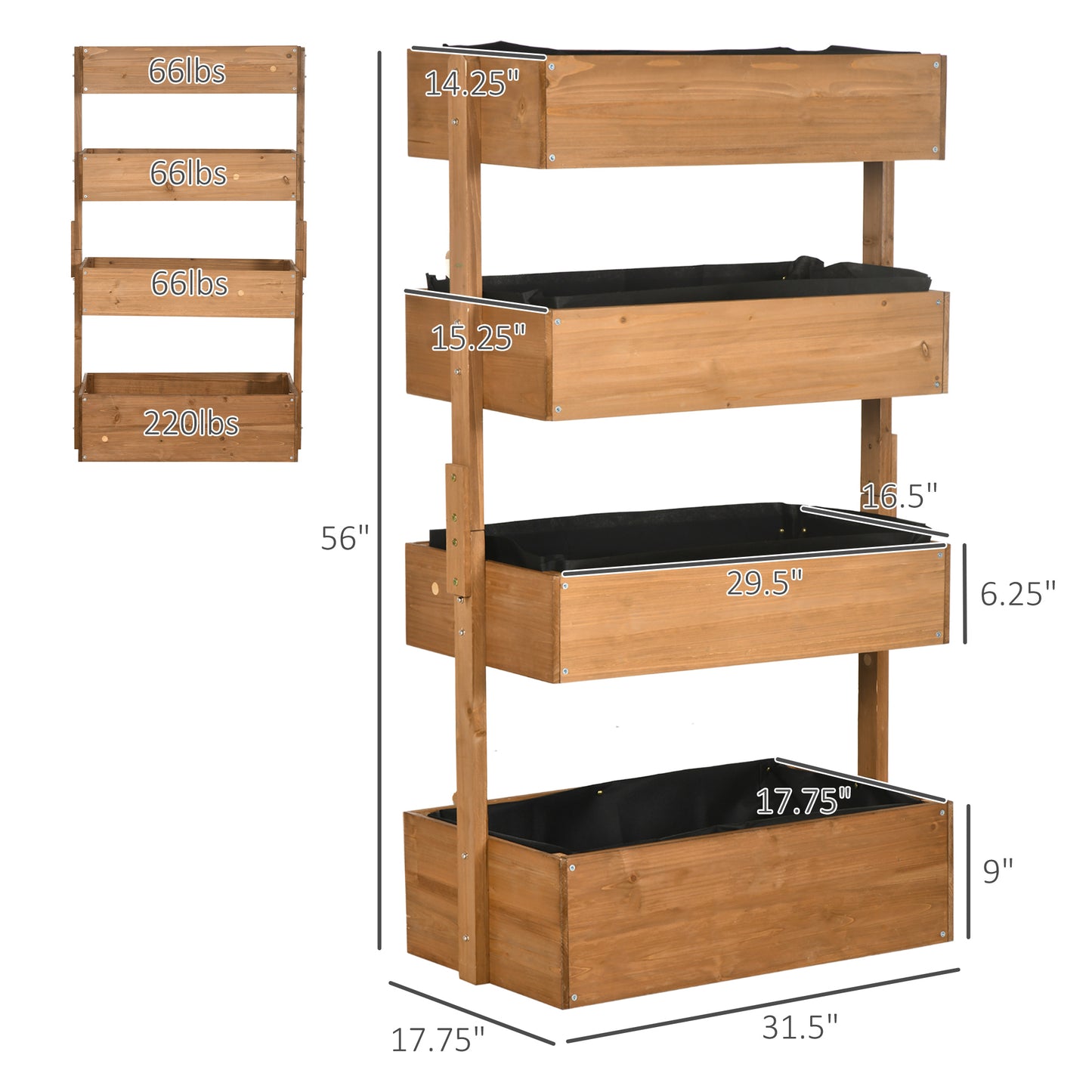 Vertical Raised Garden Bed with 4 Wooden Planter Tiers, Self-Draining Orange