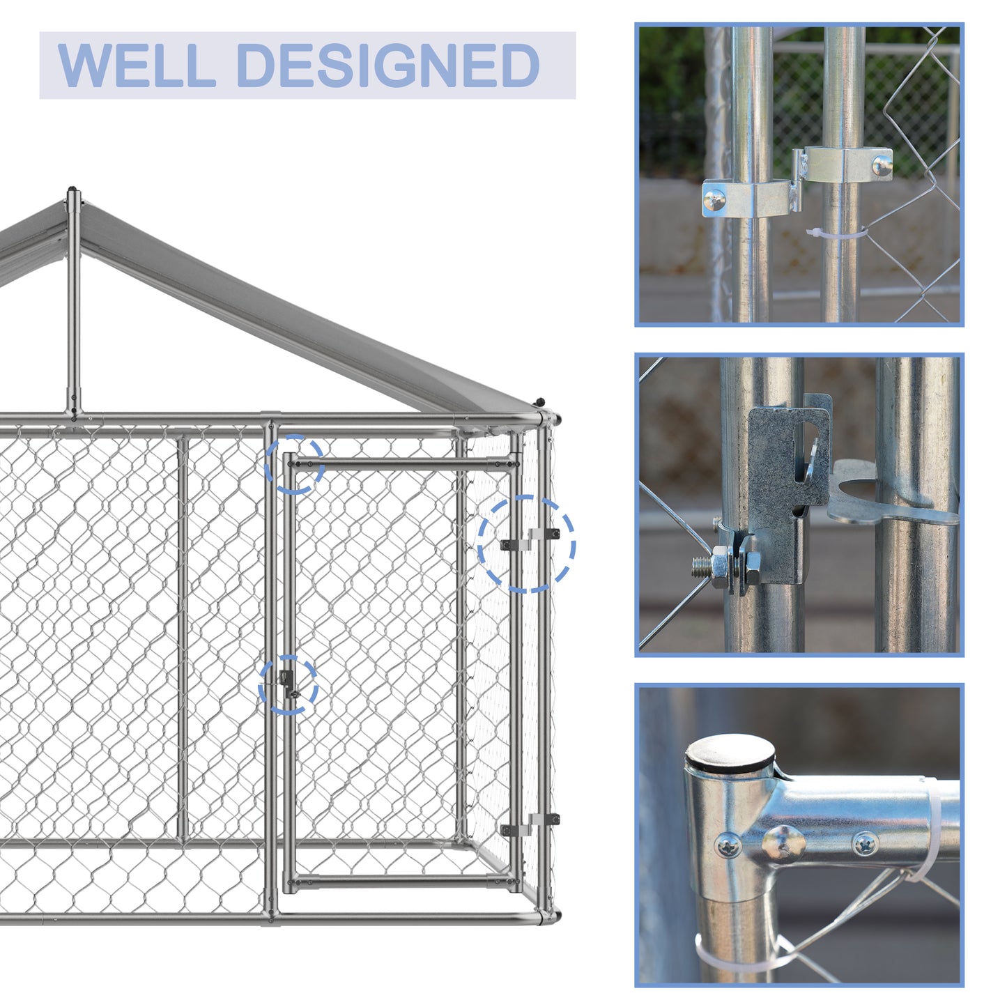 Large Heavy-Duty Outdoor Dog Kennel with Shade - Gray