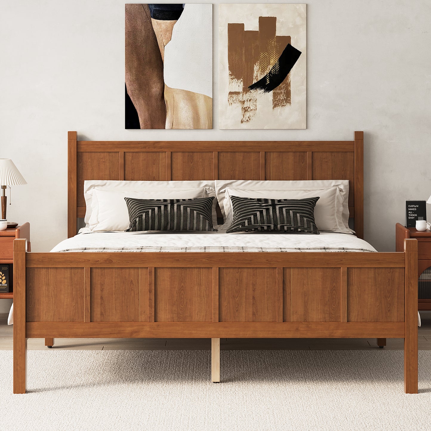 Queen Size Flat Panel Bed With Headboard & Footboard, Minimalist