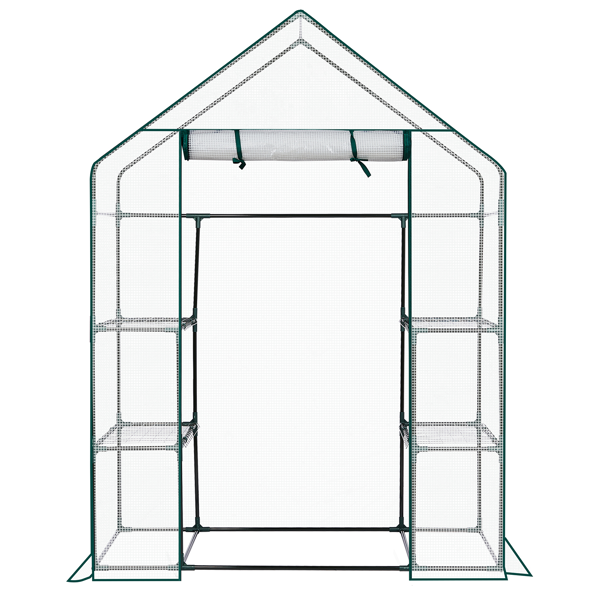 Mini Walk-In Greenhouse with PE Cover, 4-Shelf Indoor Outdoor Plant Garden for Patio Backyard, 56x29x77in, White