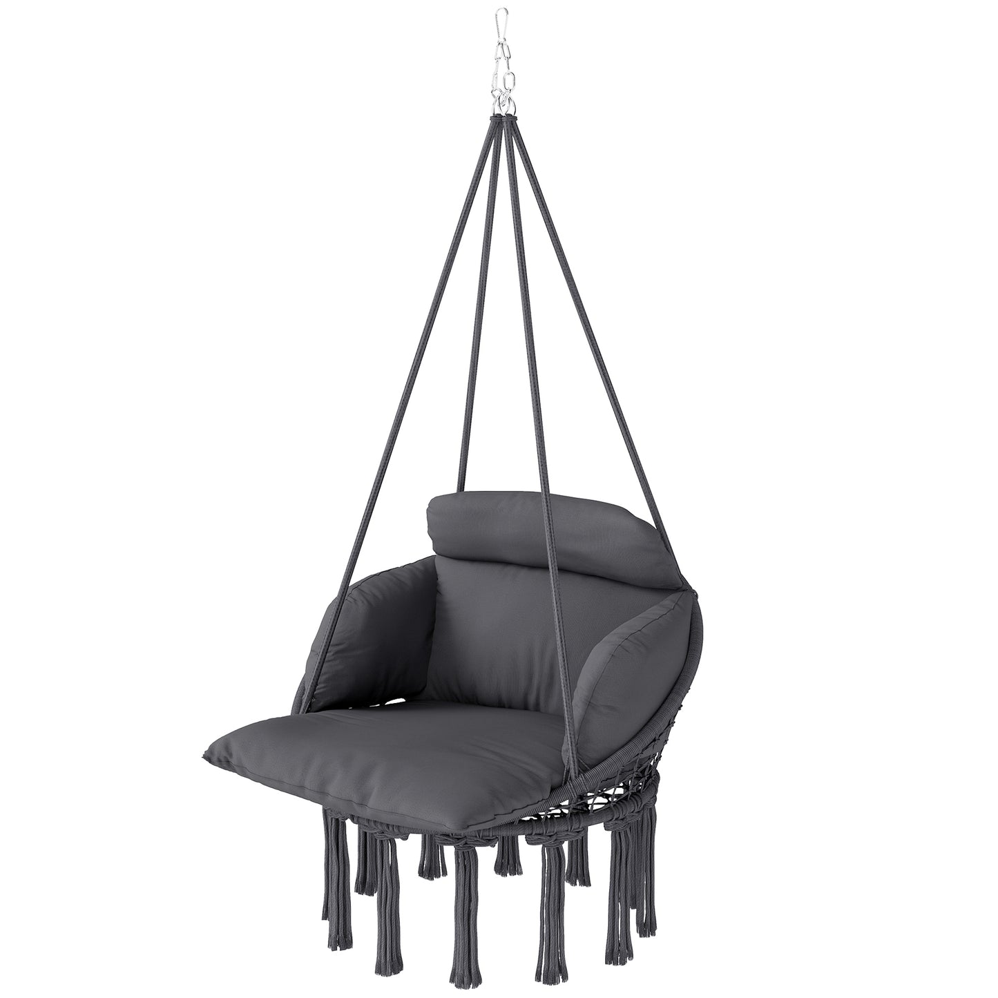 Macrame Hanging Hammock Chair with Large Cushion - Dark Gray