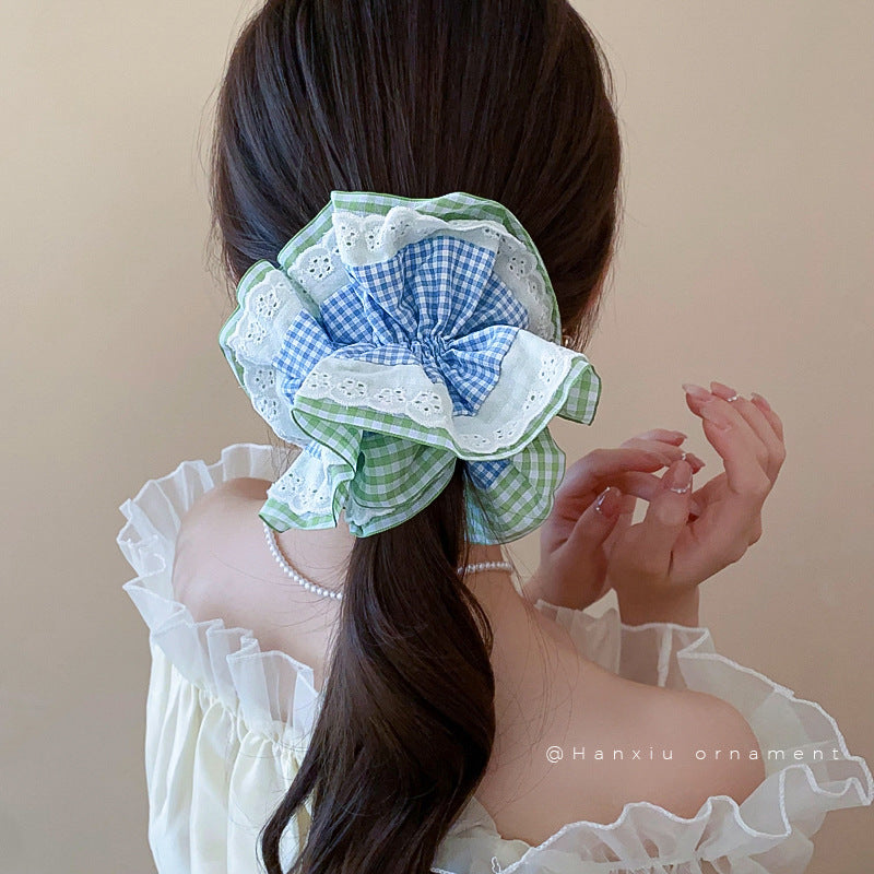 Blue Plaid Elastic Hair Ring