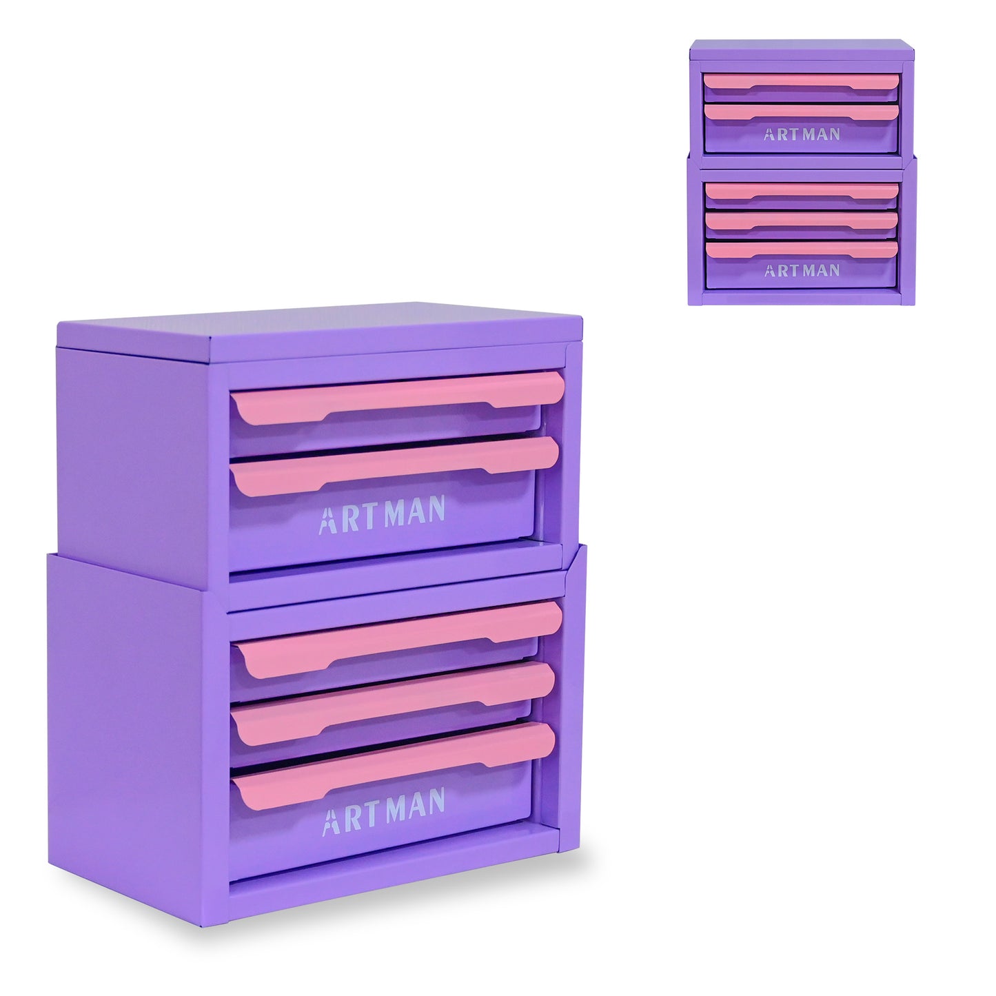 Drawer-Style Desktop Storage Box - Pink Purple, 2+3 Layers