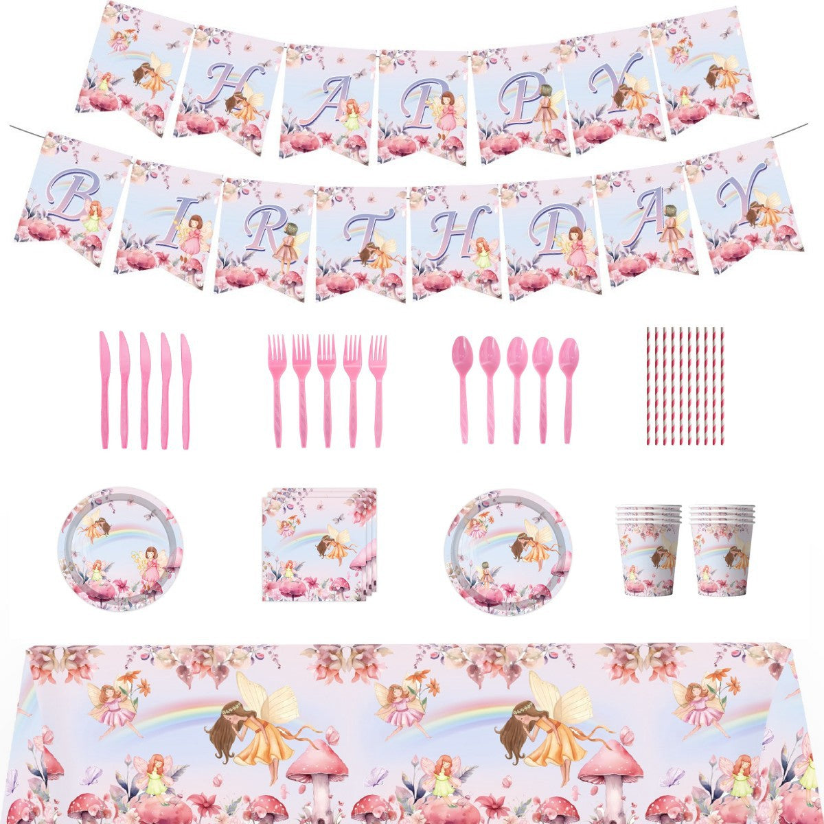 Disposable Party Tableware Set for Celebrations - Plates Cups Napkins Straws