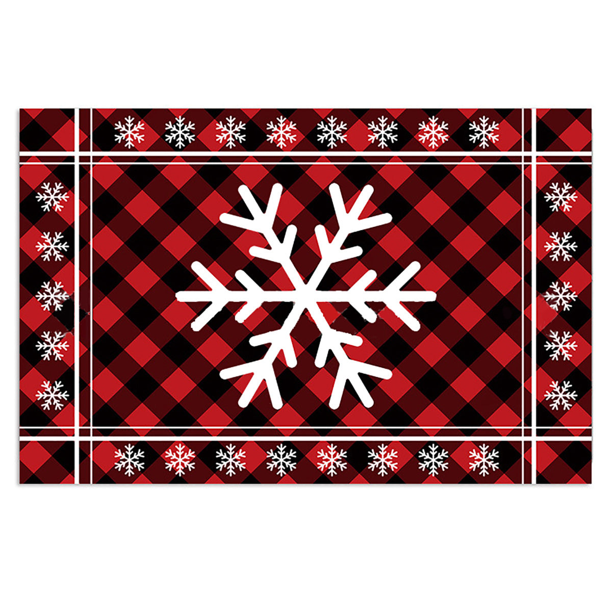 Christmas Non-slip Door Mat Black Red Plaid Decorative Carpet