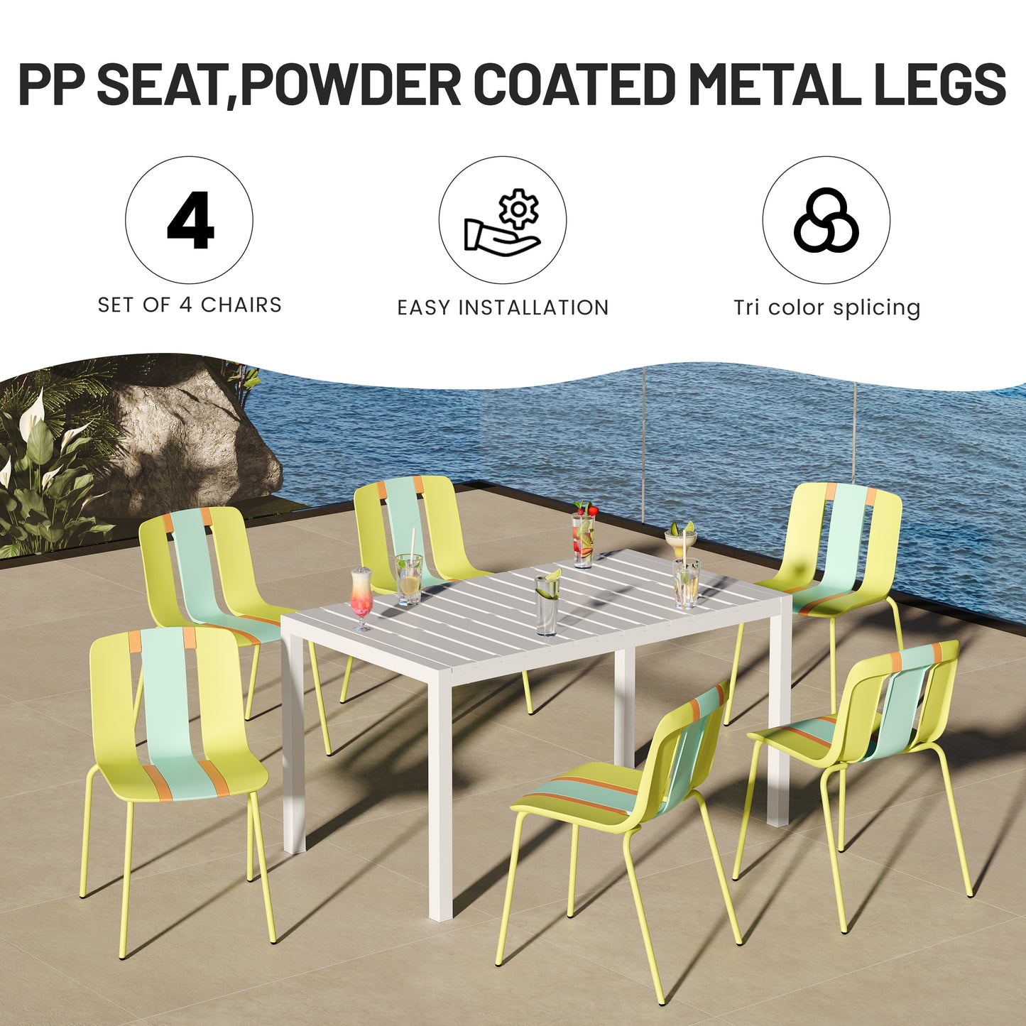 4-Pack Modern Striped Color Block Chairs - Indoor/Outdoor Seating