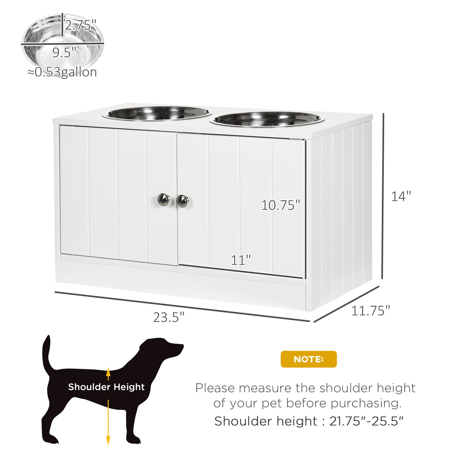 Large Elevated Dog Feeder with Storage Cabinet - White, 44L Capacity