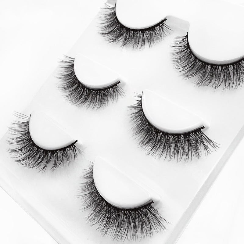 3D Mink Hair False Eyelashes 3 Pairs - Natural Cross Style, Handmade
