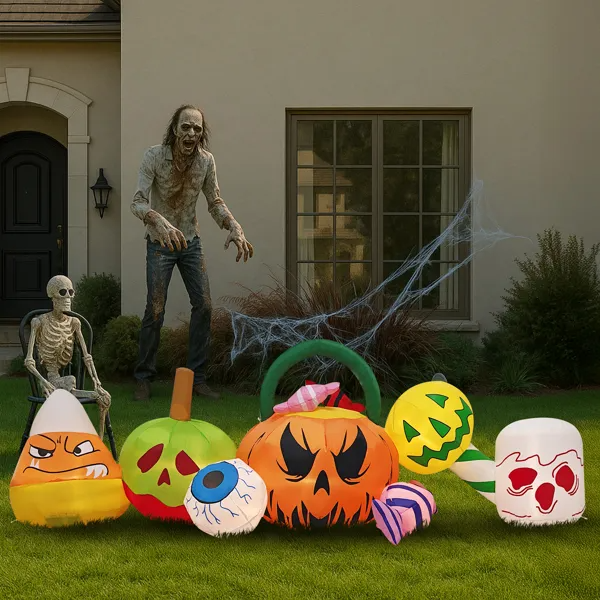 8FT Halloween Inflatable Pumpkins & Ghosts Decoration with LEDs