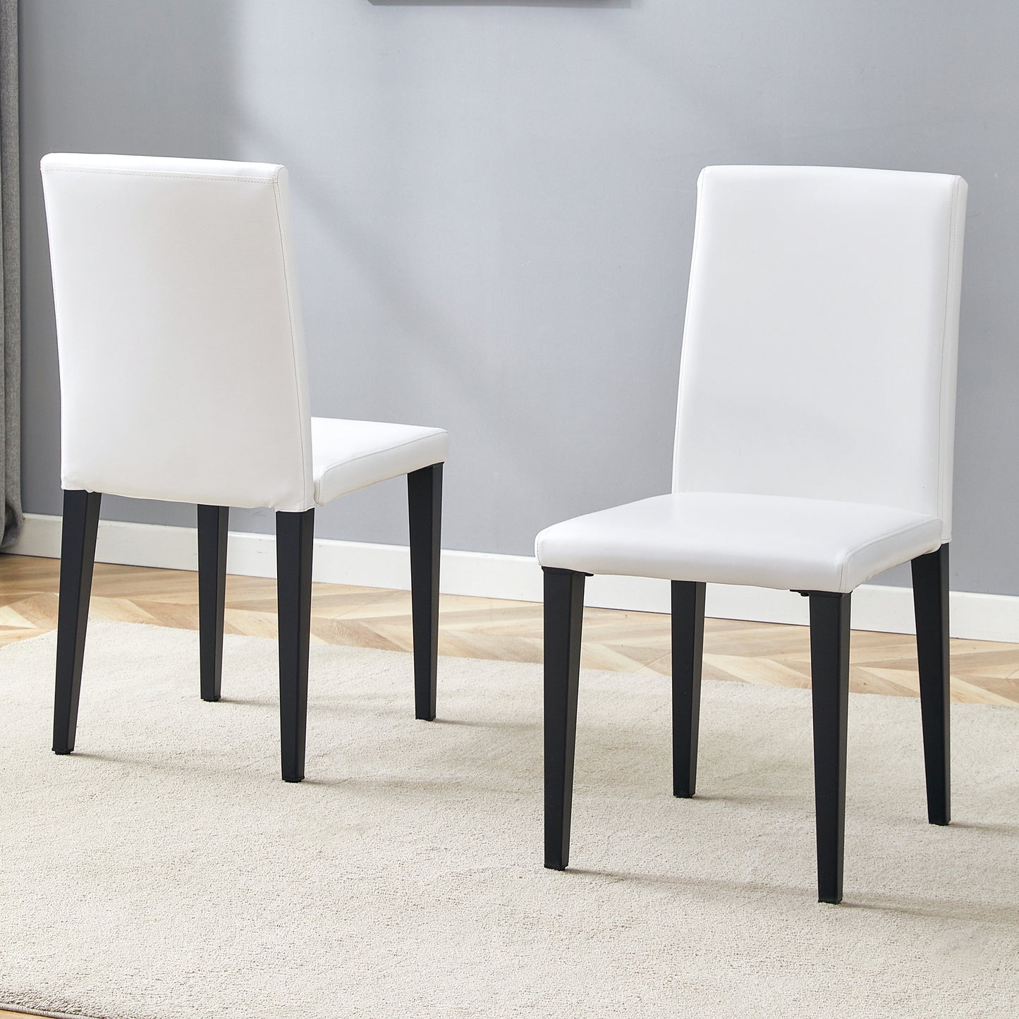 Set Of 2 White PU Dining Chairs 35.4in High, 18.5in Ergonomic
