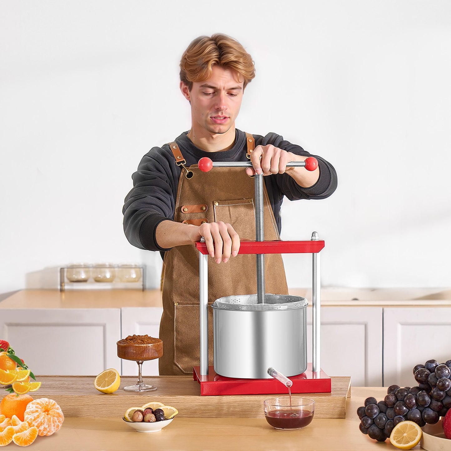 Manual Fruit Wine Press - 1.6 Gallon Stainless Steel Juicer