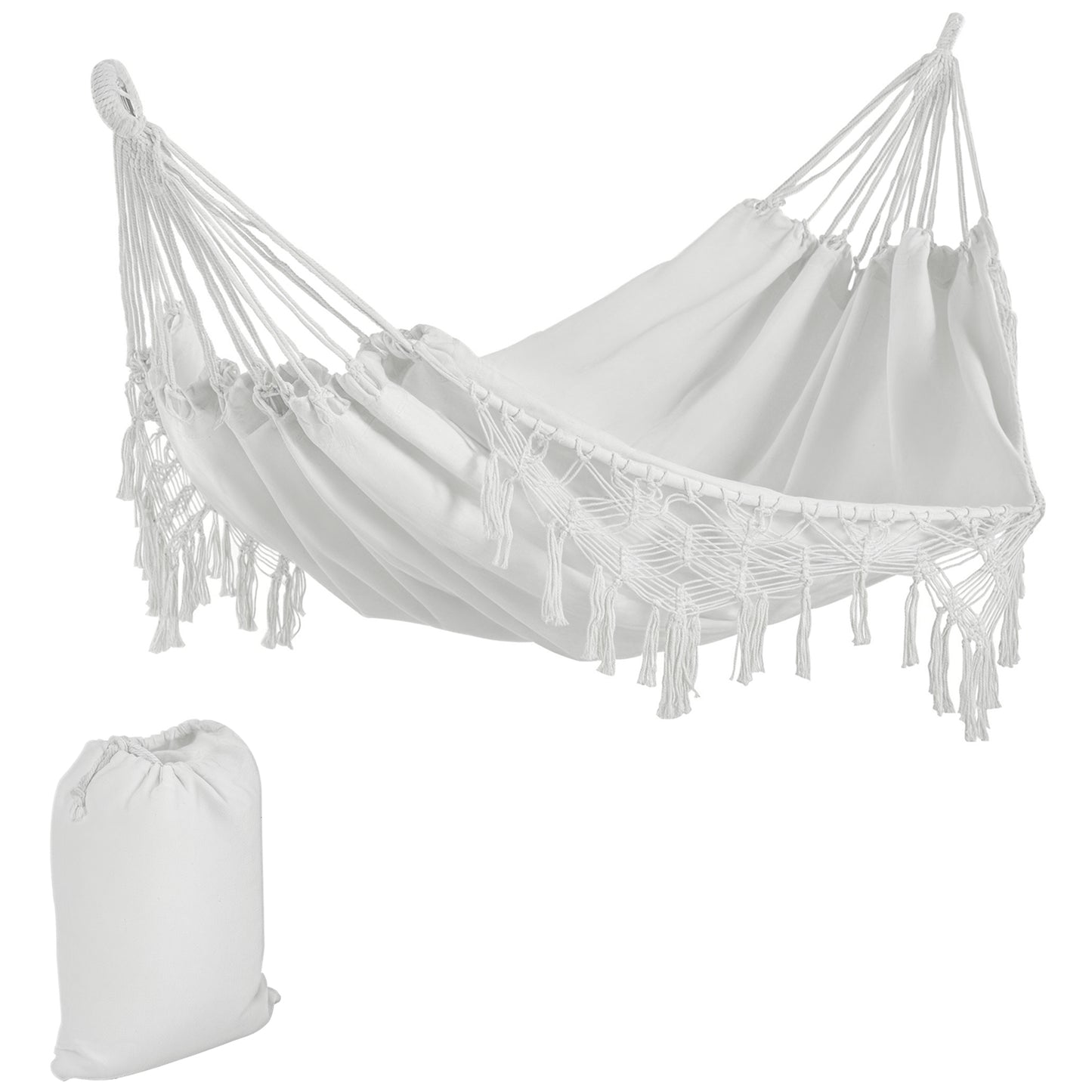 Extra Large Boho Hammock with Macrame Tassels - White