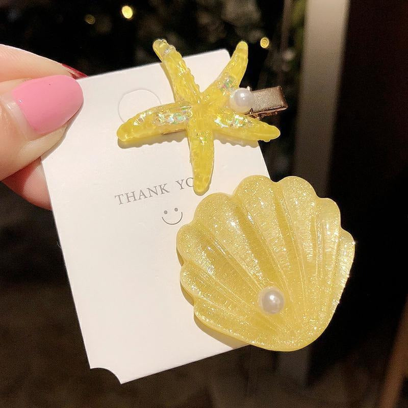 Ocean Shell Starfish Hair Barrettes for Women - Colorful Acrylic Hair Clips