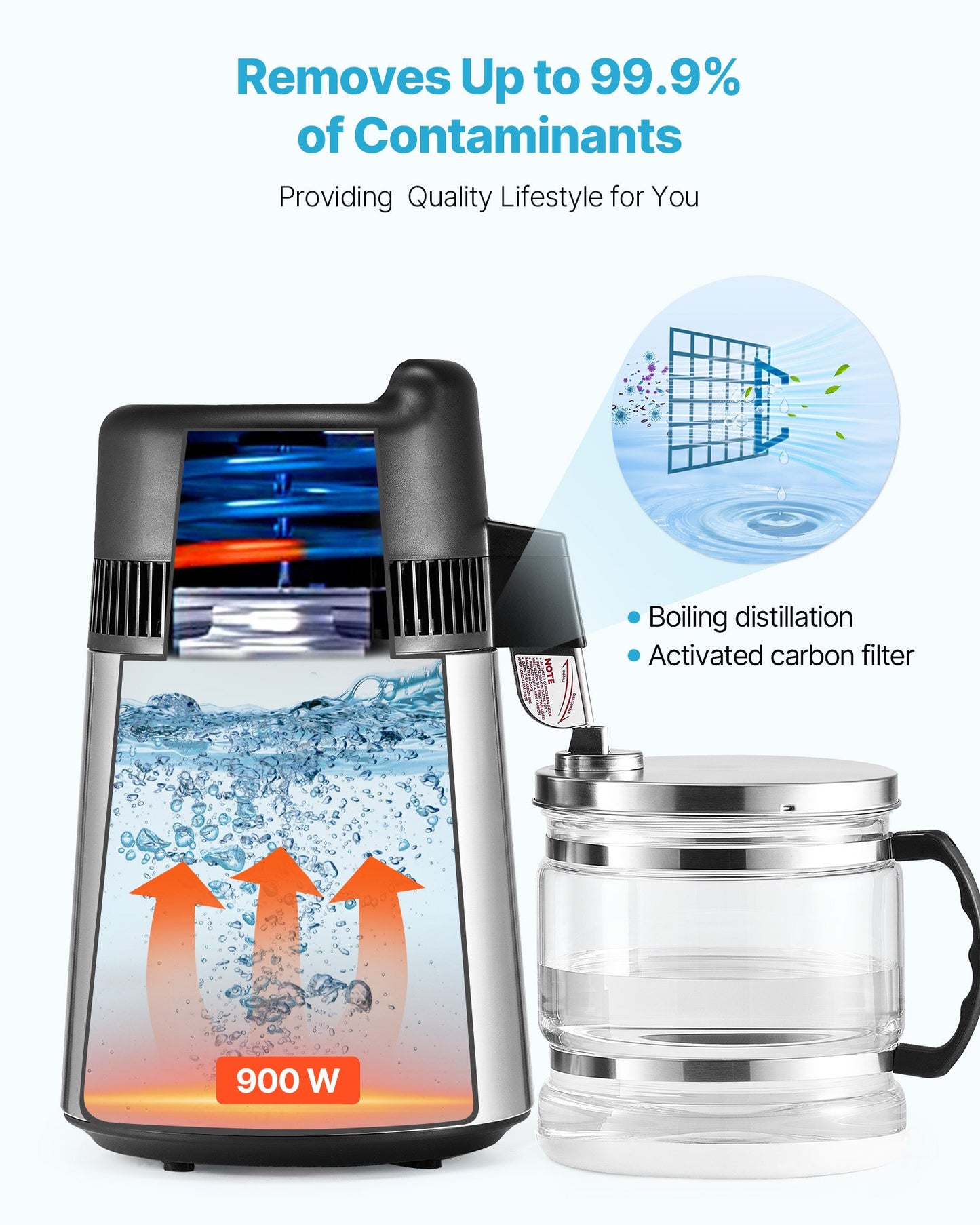 6L Water Distiller Machine - Countertop Purifier with Stainless Steel & Glass