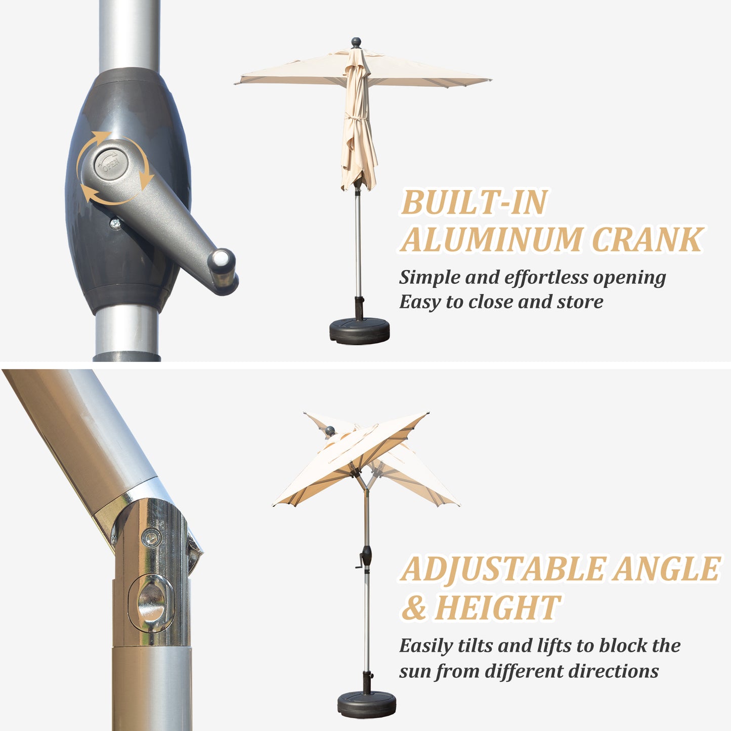 Rectangle Patio Umbrella With Crank Lift And Tilt Function, Beige
