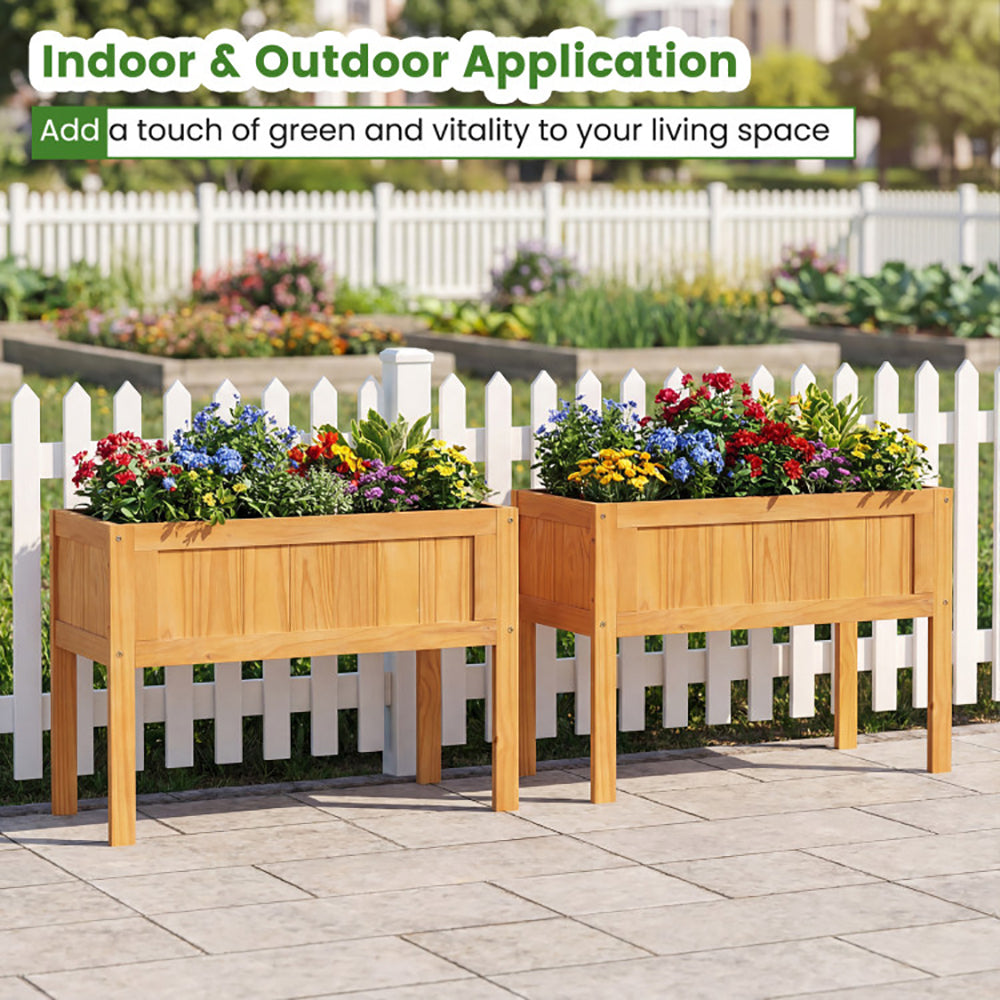 Wood Raised Garden Bed Elevated Planter Box With Liner And Drainage