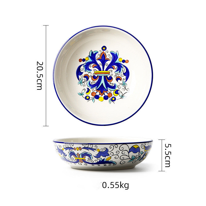 Round Hand Painted Ceramic Dinner Plate 8 Inch for Kitchen & Home Decor