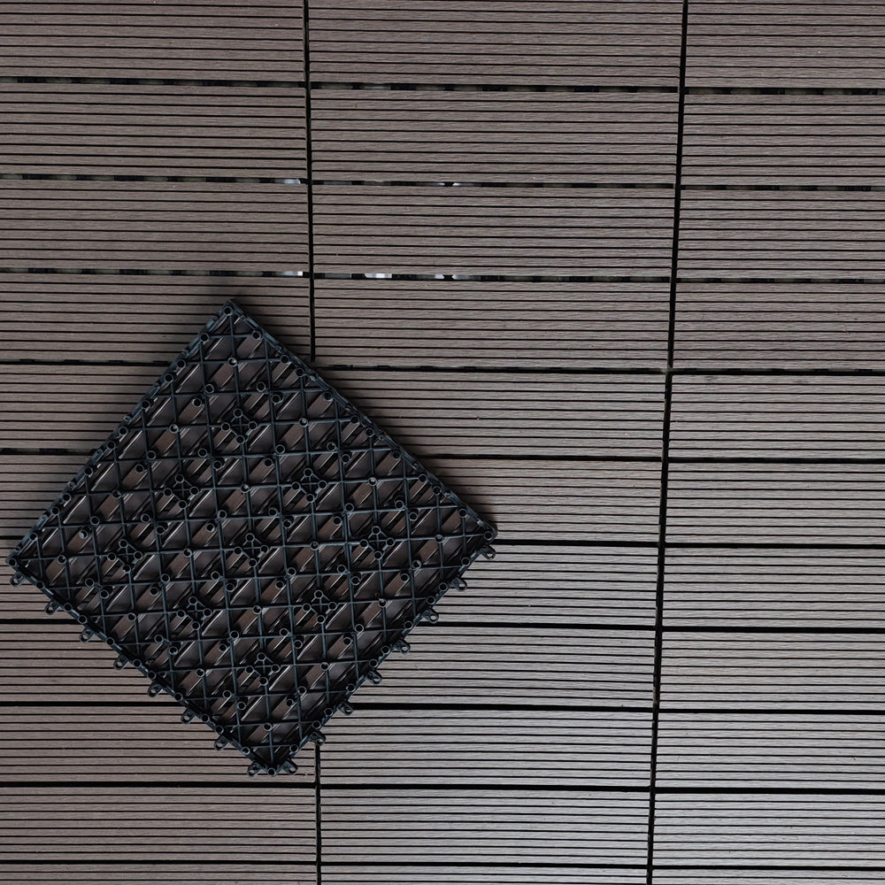 Outdoor Garden Wood Plastic Interlocking Floor Tiles - 11 Pieces, 300x300x22mm