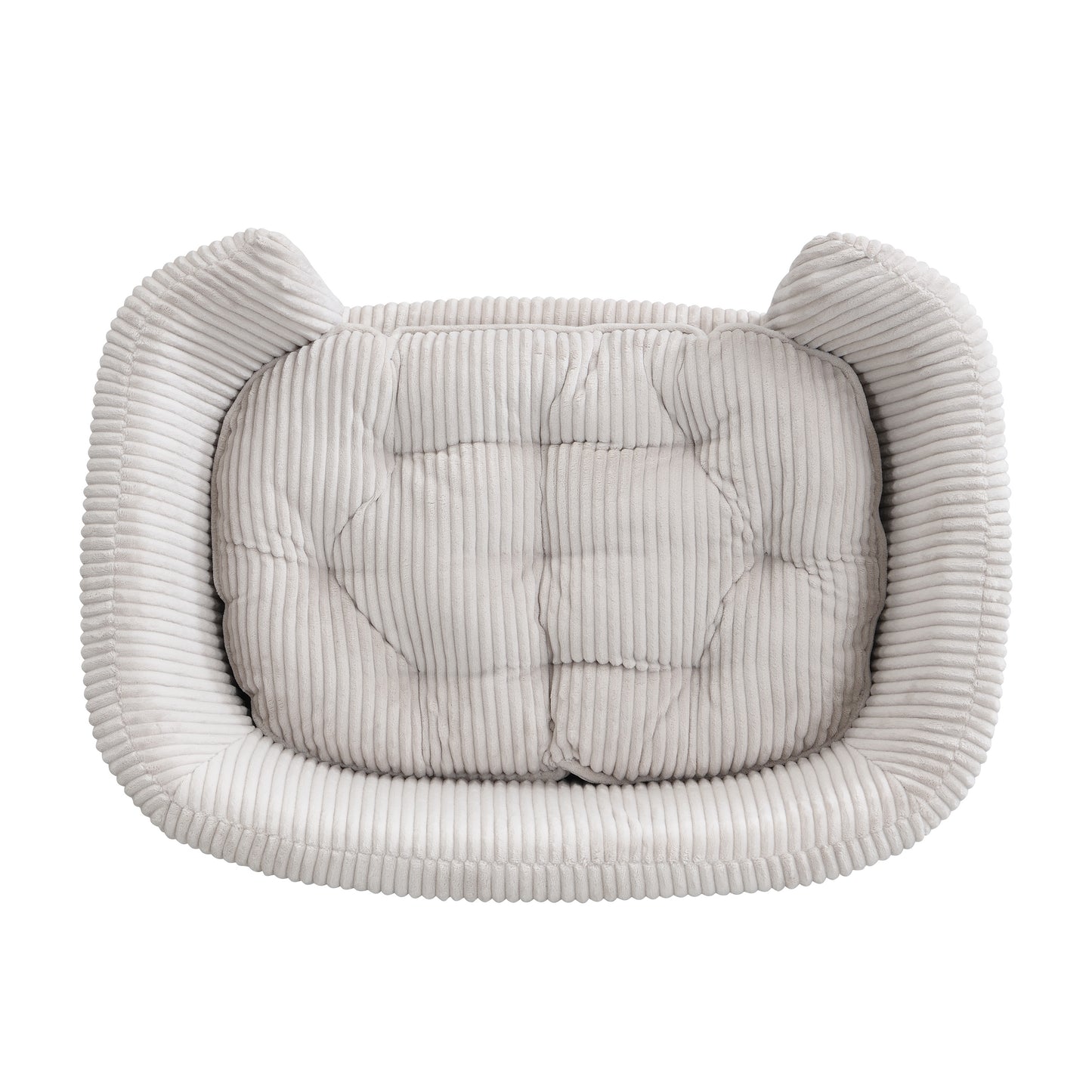 Small Dog Elevated Bed Frame with Corduroy Cushion & Rubber Wood Legs - Beige