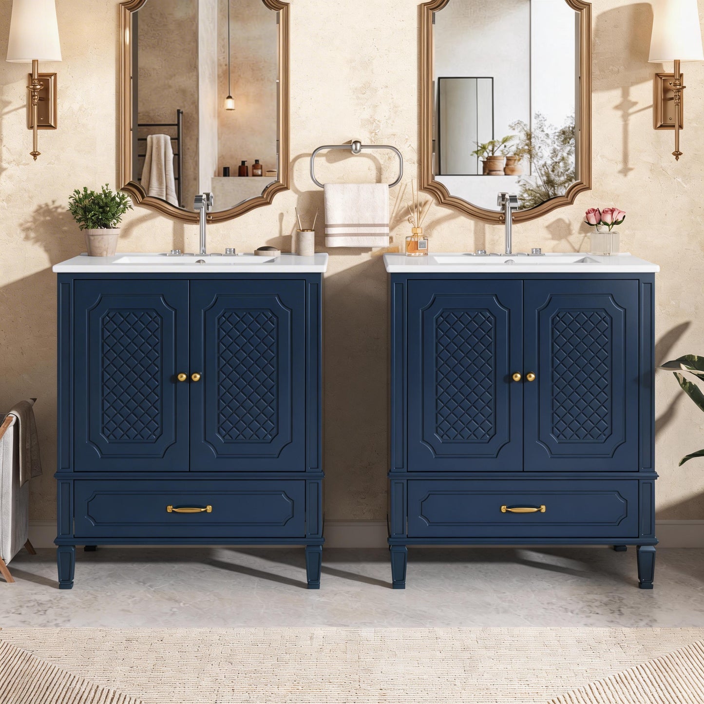 60" Double Sink Bathroom Vanity Combo Set - Blue