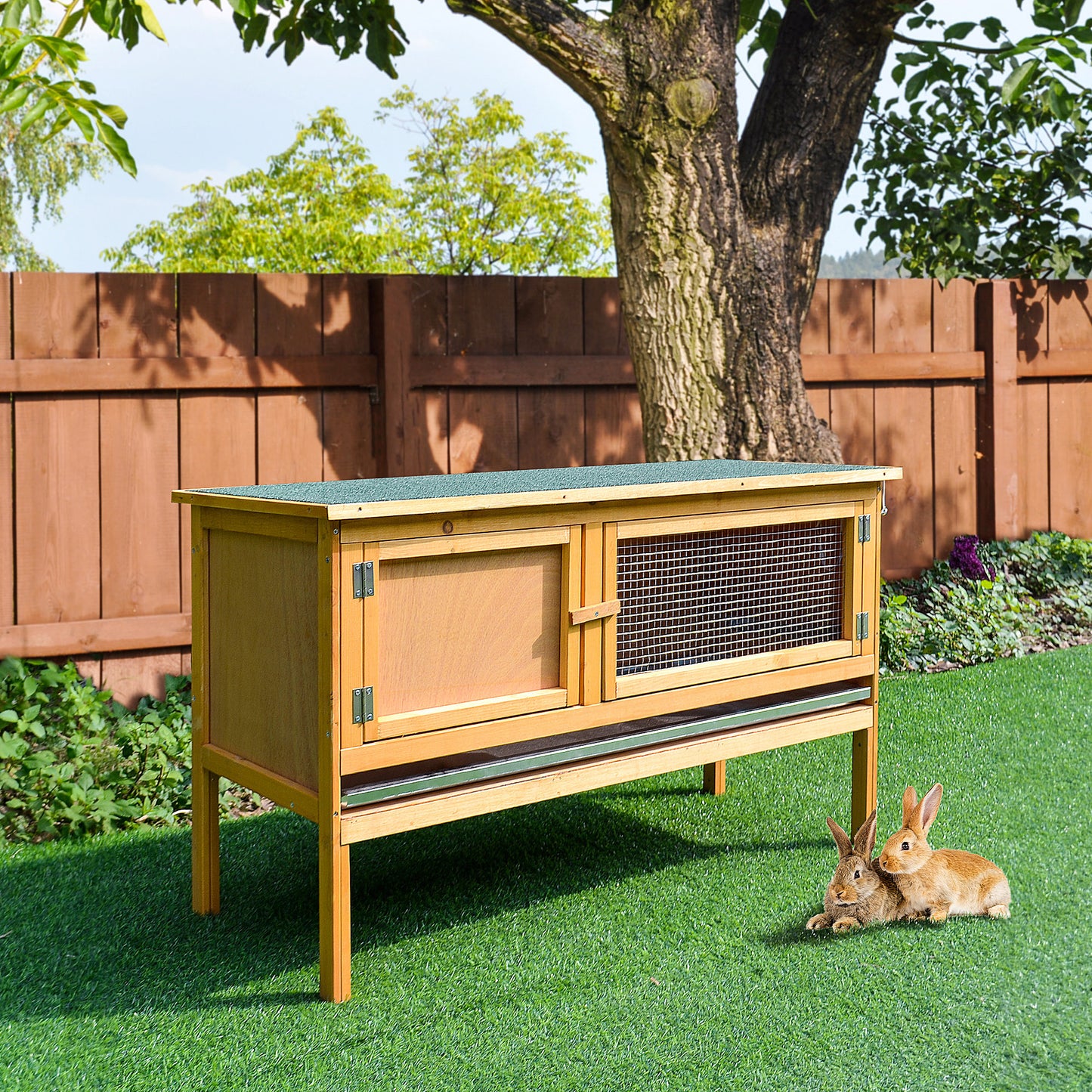 Wooden Rabbit Hutch with Waterproof Roof and Easy Clean Tray - Small Animal Cage for Indoor Outdoor Use