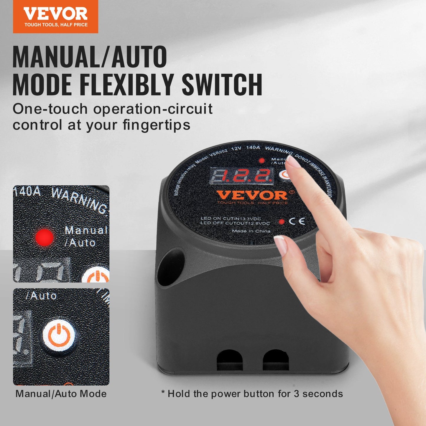 12V 140A Dual Battery Isolator Kit with LCD Screen - Manual & Auto Modes for ATV UTV RV Boat