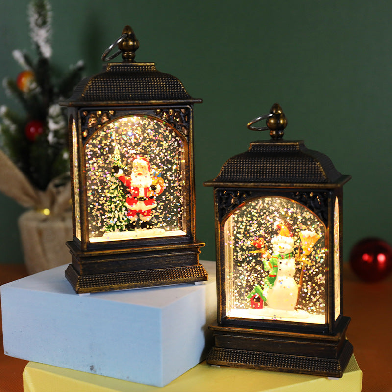 Christmas Luminous Water Injection Flat Storm Lantern Decor Set with Variants