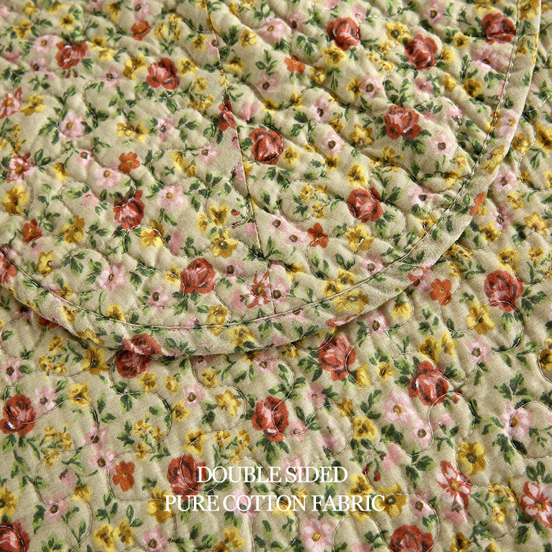 Vintage Reversible Cotton Bedspread Set - Floral Patchwork Queen All Season