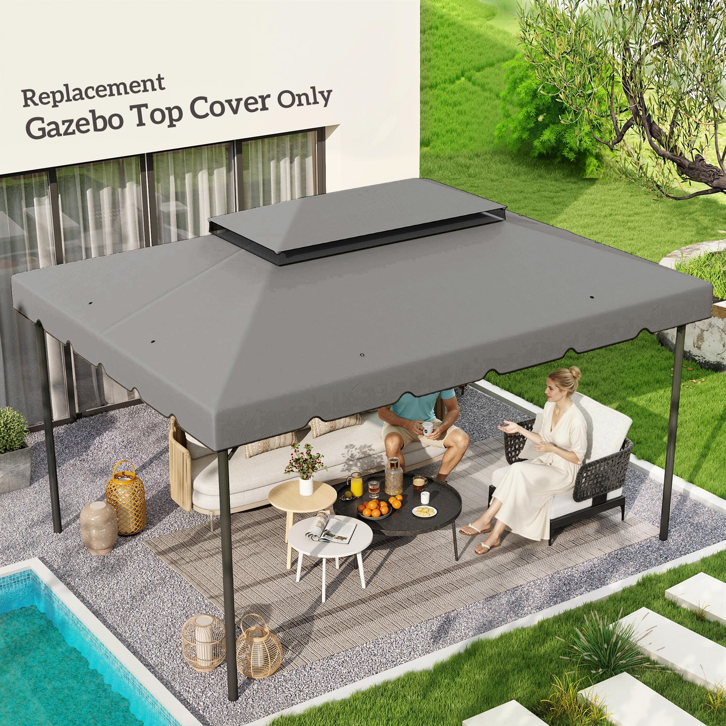 Replacement Canopy for 13 x 10 Gazebo - Light Gray, Double Vented Roof