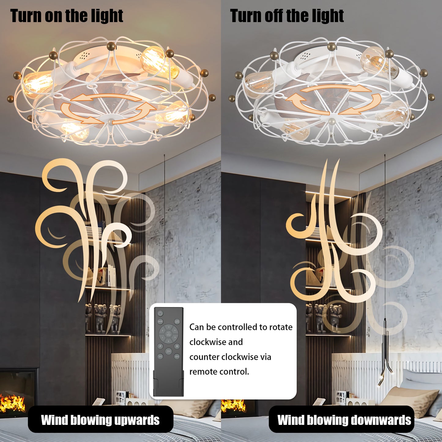 Modern Caged Ceiling Fan with Lights and Remote Control