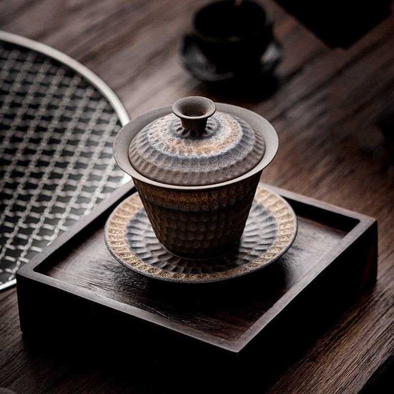 Vintage Ceramic Sancai Cup with Cover - Traditional Tea Drinkware