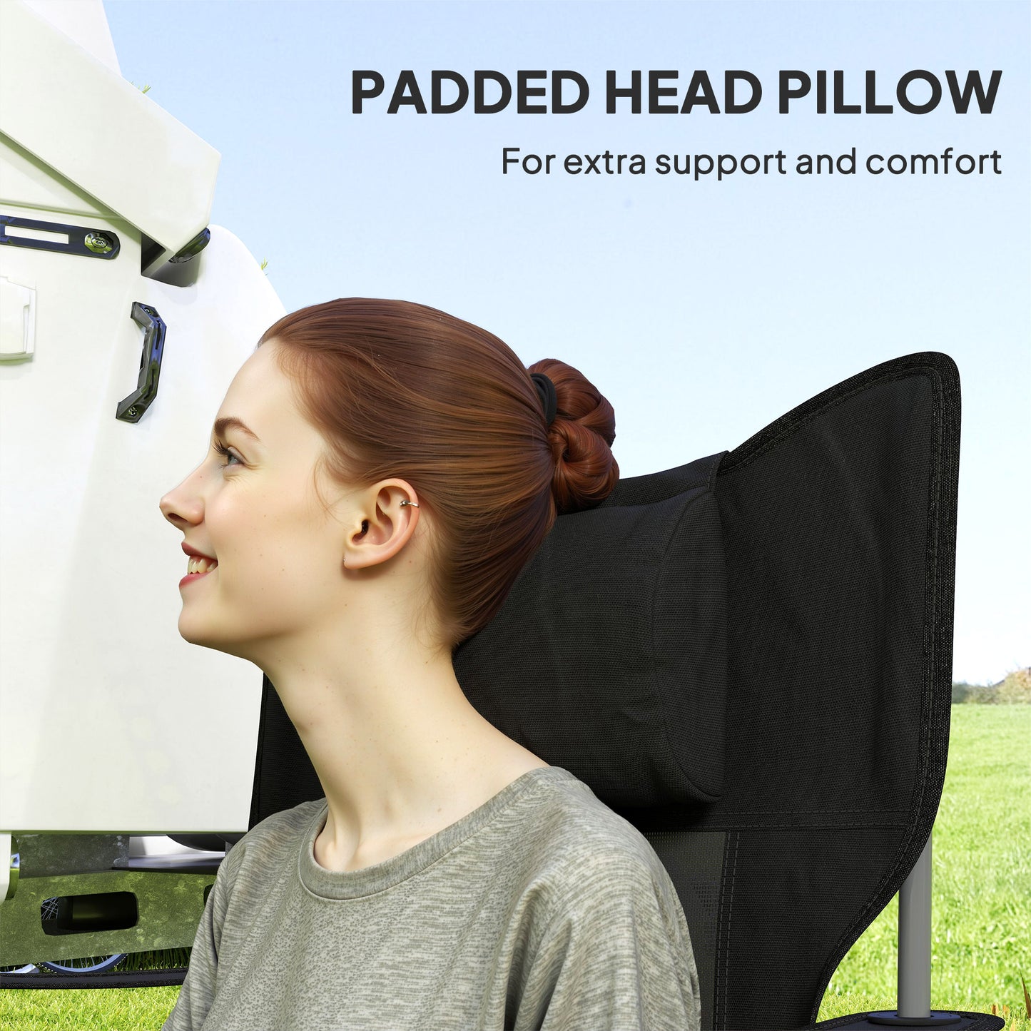 Folding Rocking Camping Chairs with Headrest & Cooler Bag - 2 Pack