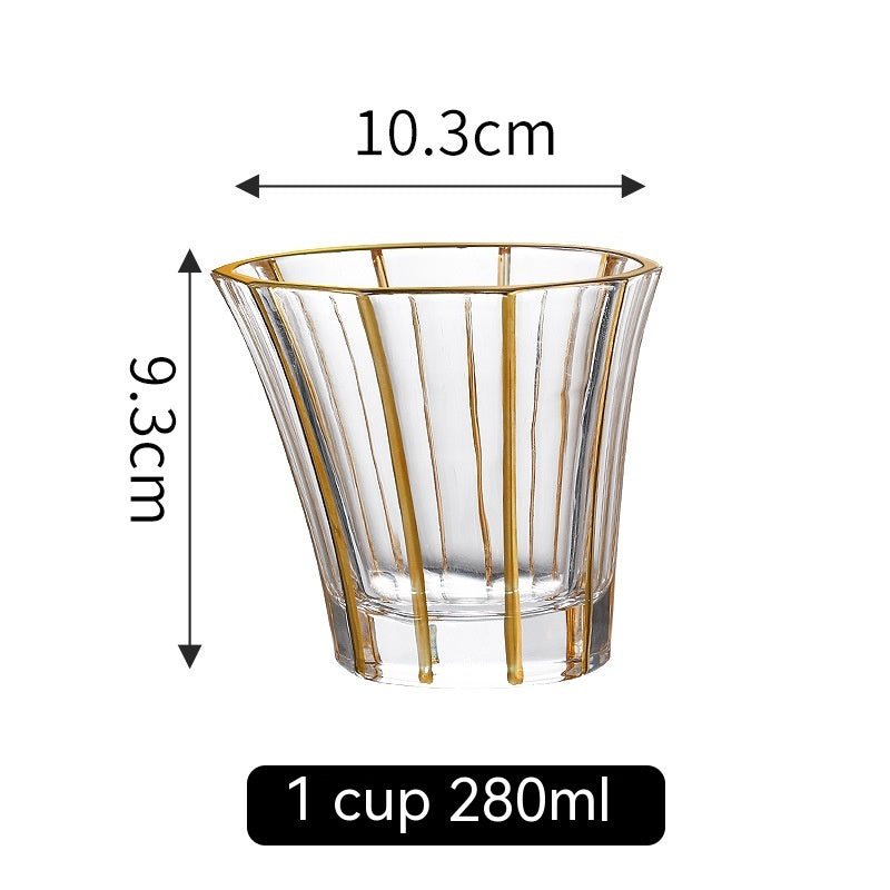 Gold Line Wine Glass Set - Whiskey & Cocktail Drinking Cups for Home Bar