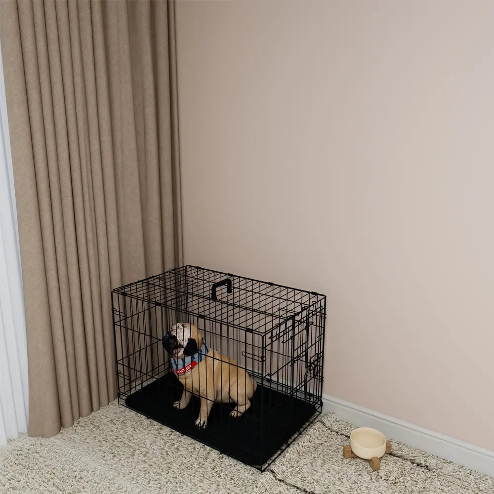 30-Inch Black Wire Dog Cage with Double Lock & Double Door