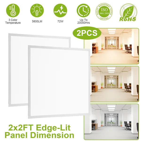 72W LED Panel Light 2x2FT Flat Ceiling Light with 3 CCT, 3800LM, Recessed Troffer