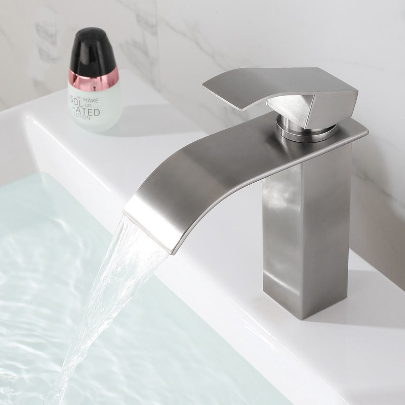 Waterfall Bathroom Sink Faucet Black Hot Cold Stainless Steel