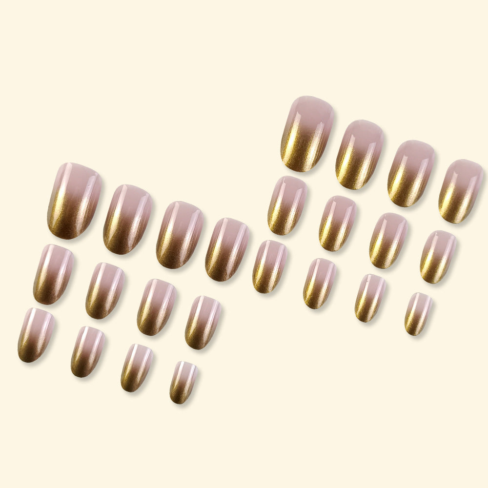 24 Pcs Short Oval Gold Gradient Nail Stickers with Glue & Nail File - Nail Art Kit