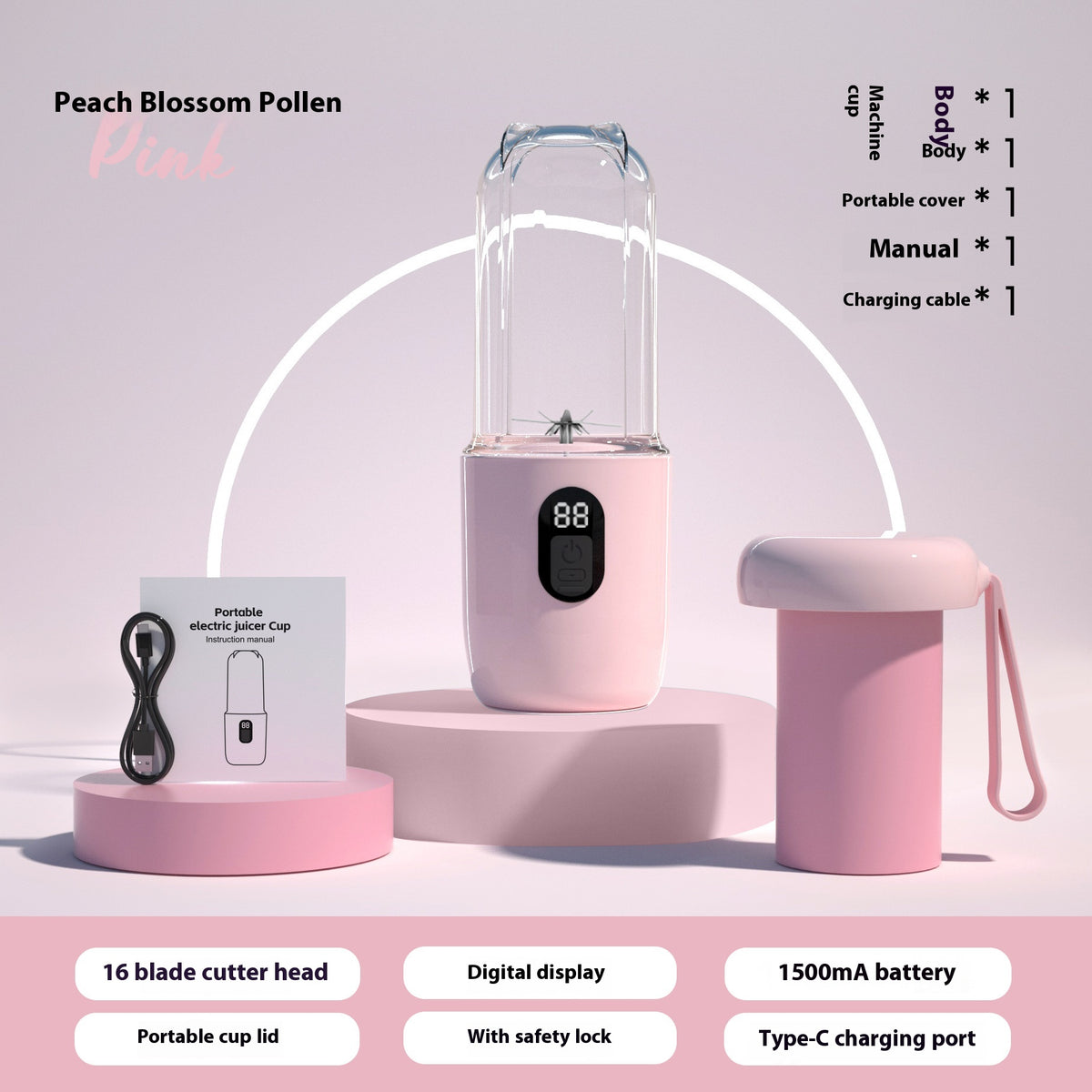 Portable Juice Extractor with USB Charging 500ml Outdoor Kitchen Tool