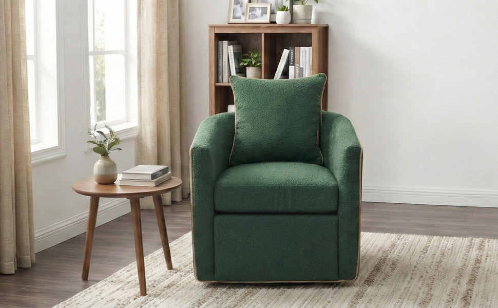 Swivel Accent Chair - Upholstered Barrel Sofa for Living Room - Green