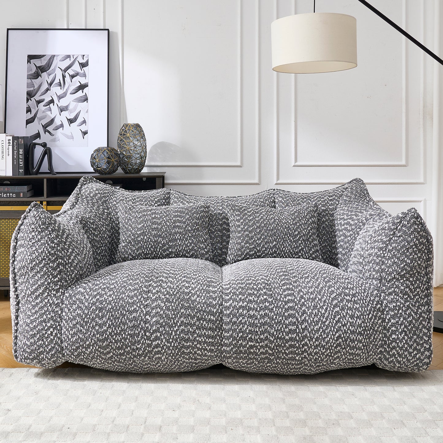 Soft Grey Beanbag Chair with Foam Core - Comfortable Recliner for 2