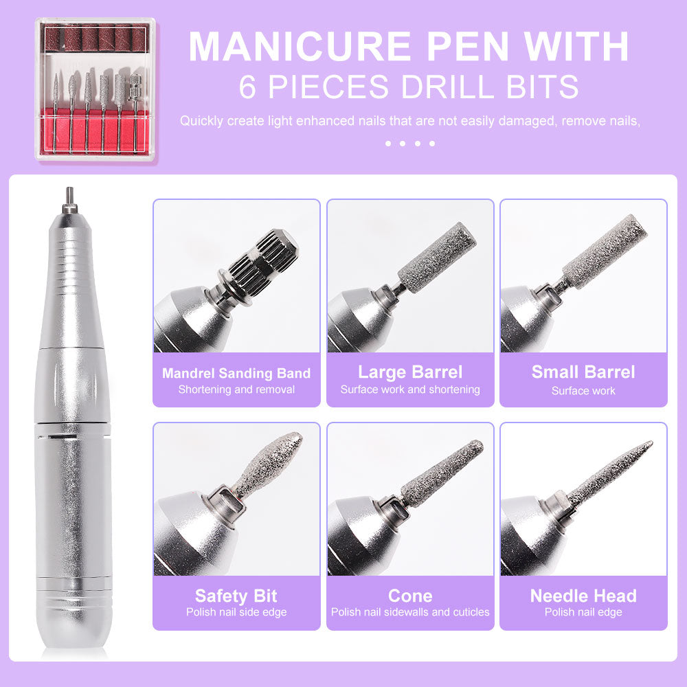 Professional Electric Nail Drill, 45000RPM Rechargeable Portable Nail File Kit